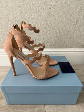 Prada Scalloped Strappy High Heels in Blush Suede women 39.5 new